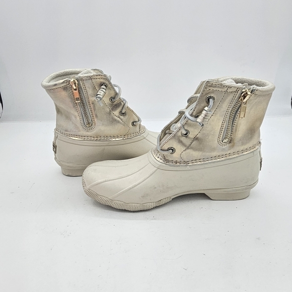 Sperry Saltwater Shimmer Leather Duck Boots Ivory Size 6 - Picture 6 of 9